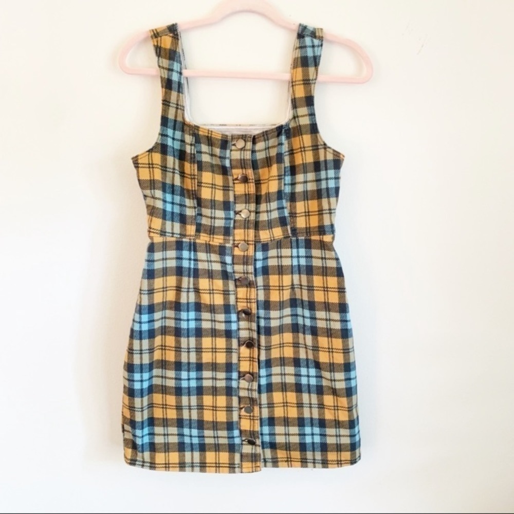 Urban Outfitters Orange Blue Plaid Button Jumper